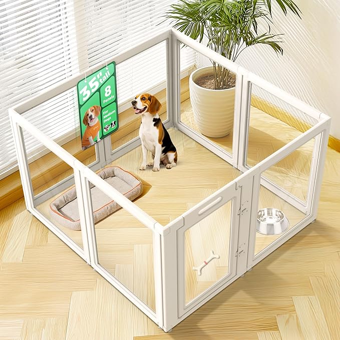 FXW AuraSpace Acrylic Indoor Dog Playpen for Medium Dogs, 35 Inch, 8 Panels, White