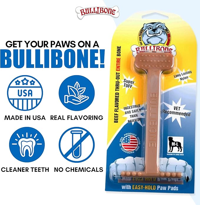 Bullibone Nylon Dog Chew Toy Nylon Bone - Improves Dental Hygiene, Easy to Grip Bottom, and Permeated with Flavor (Beef, Small - 2 Pack)