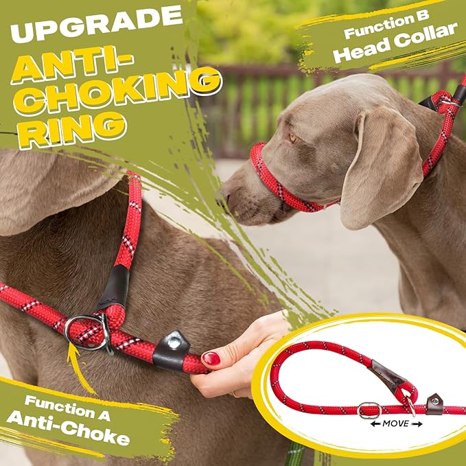 Fida Durable Slip Lead Bulk Pack of 5, Heavy Duty 1/2" x 6 FT Comfortable Strong Rope Slip Leash for Large, Medium & Small Dogs No Pulling Pet Training Leash with Highly Reflective Red