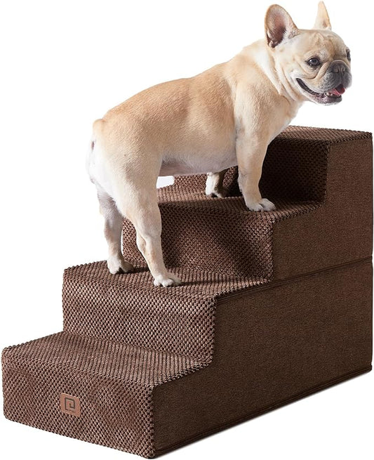 EHEYCIGA Dog Stairs for Bed 18" H, 4-Step Dog Steps for High Bed, Pet Steps for Small Dogs and Cats, Non-Slip Balanced Pet Indoor Ramp, Brown