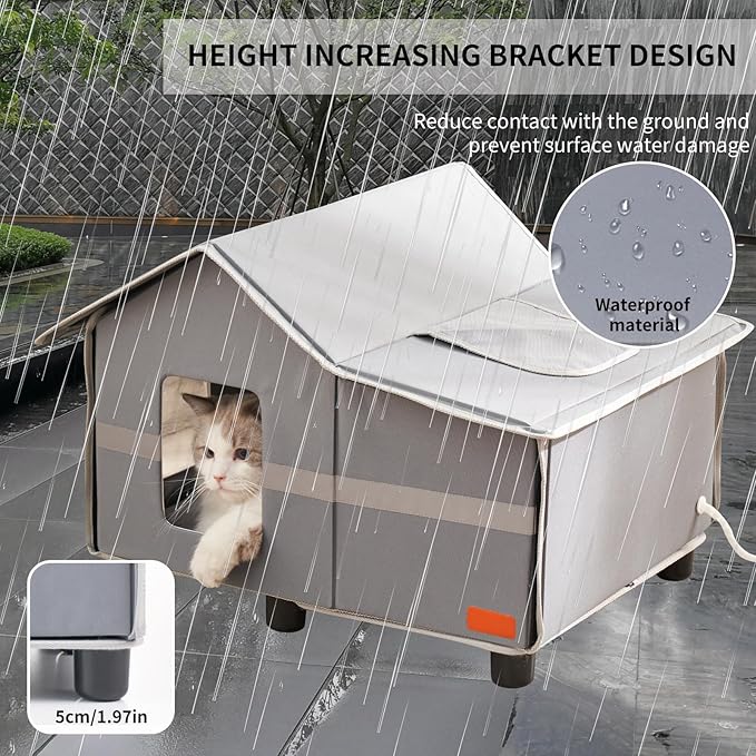 Heated Cat House for Outside Pets in Winter, Heated Outdoor Cat House Weatherproof, Insulated Cat Shelter with Heating Mat