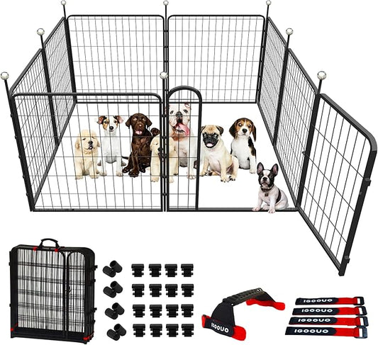 Portable Dog Crates & Playpen, 32'' Metal Pet Pen for Small/Medium Dogs, Easy-Carry Straps, Ideal for Indoor/Outdoor, Camping, RV, Yard (One Door)