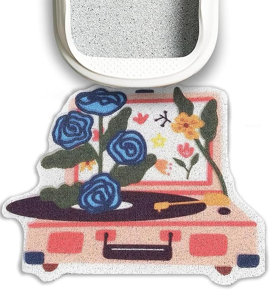 Lukamoo® Cute Cat Litter Mat (30’’x20’’), Large/L, for Kitty Litter & Cute Cat Litter Box, Cat Accessories for Indoor Cats, Litter Trapping Mat (Large (30'' x 20''), Record Player)