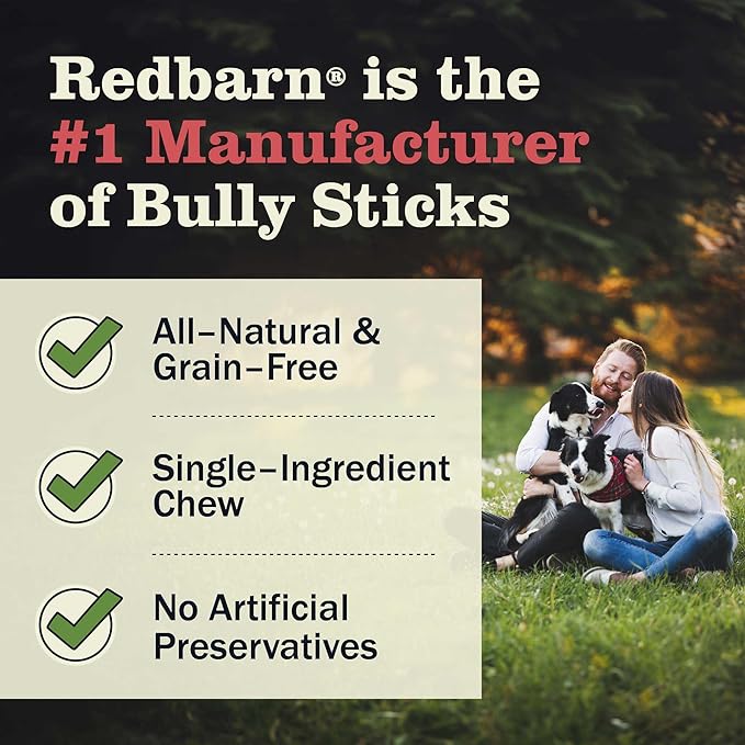 Redbarn Premium Bully Sticks for Dogs - 7 Inch, 6 Count - Long Lasting, Rawhide-Free, Slow Roasted, Low Odor & Highly Digestible, Single Ingredient Chews & All-Natural Dental Treats for Chewers
