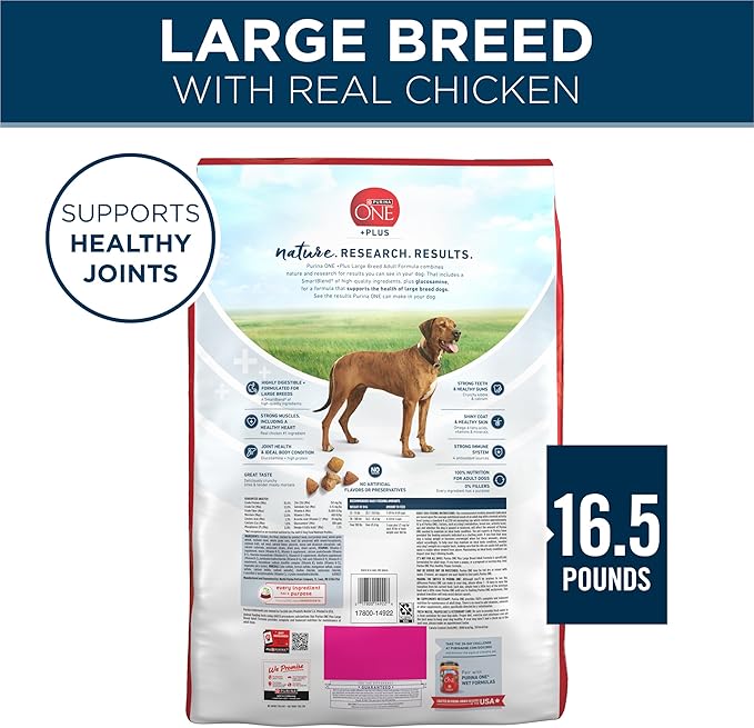 Purina ONE Natural Large Breed Adult Dry Dog Food, +Plus Formula - 16.5 lb. Bag