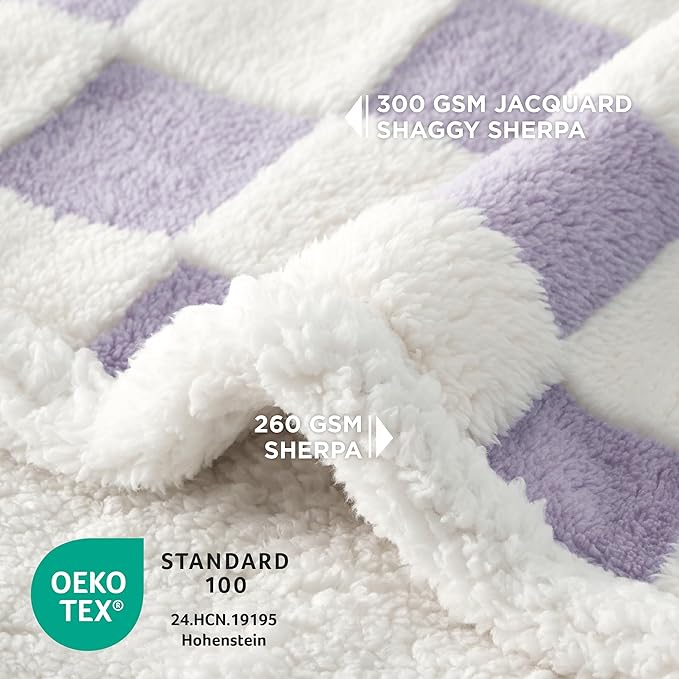 LE SURE Waterproof Dog Blanket for Large Dogs - Washable Double Sided Dog Blankets with Warm Jacquard Shag and Soft Sherpa Fleece, Pet Cat Blanket for Bed Protection, 3D Textured Cloud, Purple