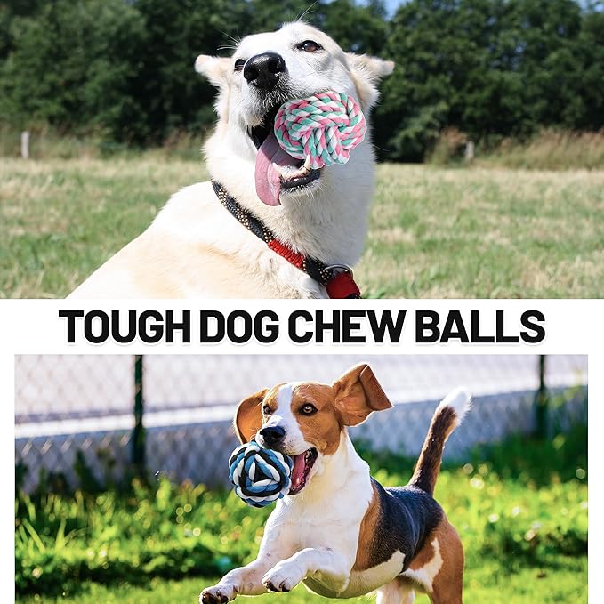 Extra Large Rope Balls for Aggressive Chewers - 5 Pack Chew Toys for Medium Large Breeds, Dental Dog Balls, Puppy Teething Toys, Interactive Games