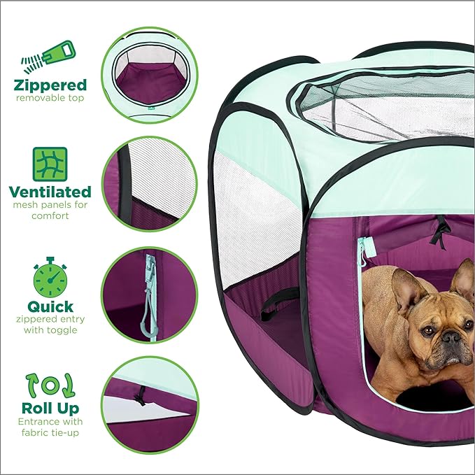 Furhaven Portable Dog Playpen Cat Tent, Pet Playground/Kennel Foldable Indoor Outdoor Zippered Puppy Crate - Purple, Small