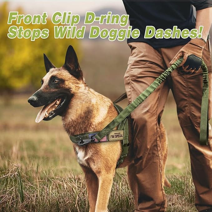 Forestpaw No Pull Dog Harness with Large Handle,Slip on Reflective Vest with Quick Release Buckle,Comfortable Flannel Lining for Medium Large Dogs Walking Training (Includes 3 Patches),Green M