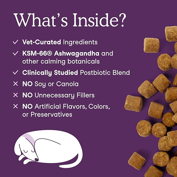 Fera Pets Dog Calming Chews - Anxiety Relief Support - Promotes Relaxation - Ashwagandha & Priome® Mental Wellbeing Postbiotic Blend - 30 Soft Chews