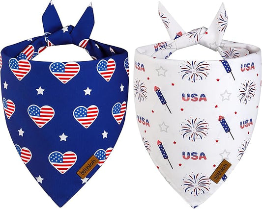 4th of July Dog Bandanas - 2 Pack Reversible American Flag Pet Scarf for Boy and Girl | Premium Durable Fabric | USA Patriotic Bandana for Small Medium Large and Extra Large Dogs (X-Large)