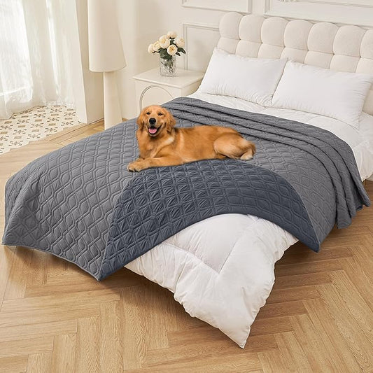 Smiry Waterproof Dog Blanket, 82x120 Inch Soft Pet Bed Cover Reversible, Washable Sofa Couch Furniture Protector for Small Medium Large Dog Puppy Cat, Grey/Dark Grey