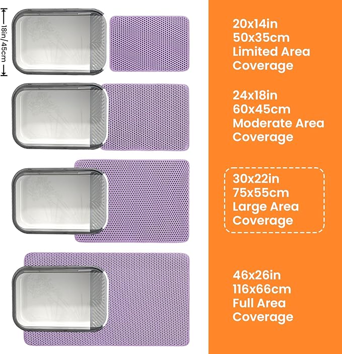 Extra Large Cat Litter Mat, 30x22 Inches Honeycomb Double Layer Cat Litter Trapping Mat, Non Slip Waterproof Urine Proof Large Kitty Litter Box Mat for Floor, Kitten Supplies, XL, Purple