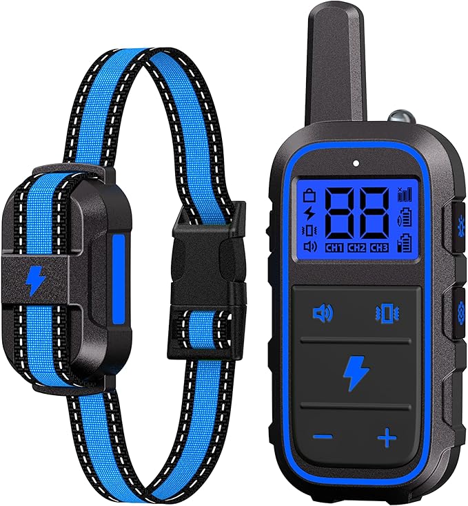 Dog Training Collar Electric Dog Collar with 4 Training Modes and Rechargeable Remote Waterproof Range 3300Ft for Small Medium Large Dogs(Blue)