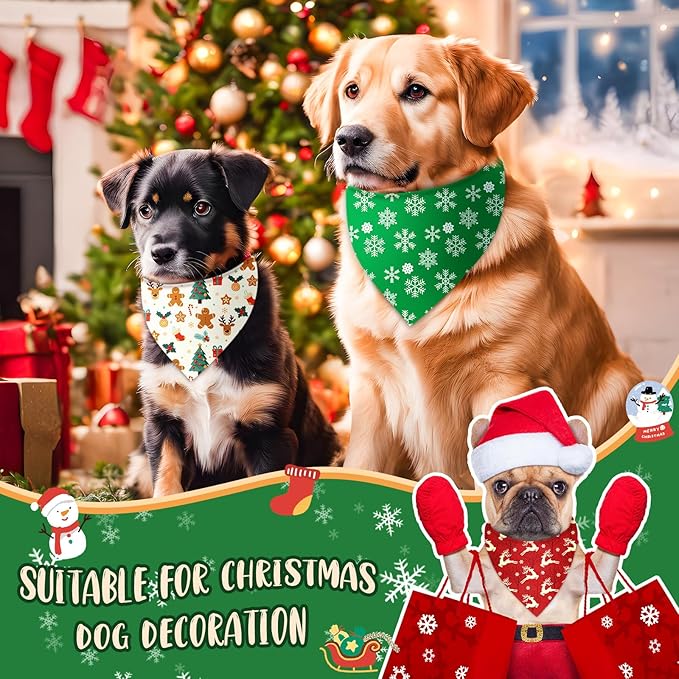 Chunful 120 Pcs Christmas Bandanas for Dogs Xmas Bandanas Bulk with Santa Snowflake Candy Cane Patterns Soft Bibs Adjustable Triangle Doggie Scarf for Small Medium Large Pet 25.6 x 17.7 x 17.7 Inch