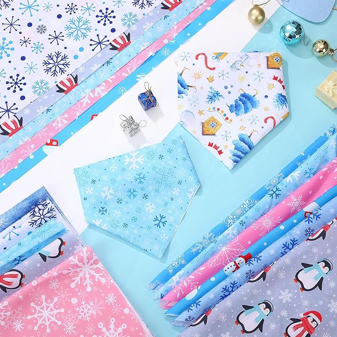 100 Pcs Winter Bandanas Bulk for Dogs Snowflake Cats Bandanas Charm Soft Triangle Bibs Adjustable Scarf for Small Medium Large Pets Winter Costume