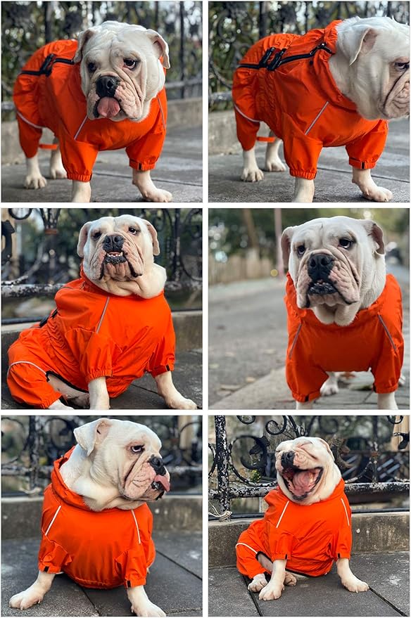 Dogs Waterproof Jacket, Lightweight Waterproof Jacket Reflective Safety Dog Raincoat Windproof Snow-Proof Dog Vest for Pugs English French Bulldog American Pit Bull Orange B-S
