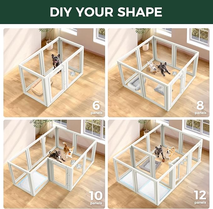 FXW AuraSpace Acrylic Indoor Dog Playpen for Small and Medium Dogs, 30 Inch, 6 Panels, White