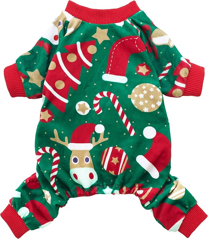 Fitwarm Christmas Dog Pajamas, Dog Winter Clothes for Small Dogs Boy Girl, Lightweight Velvet Pet Jammies, Red, Green, XSmall