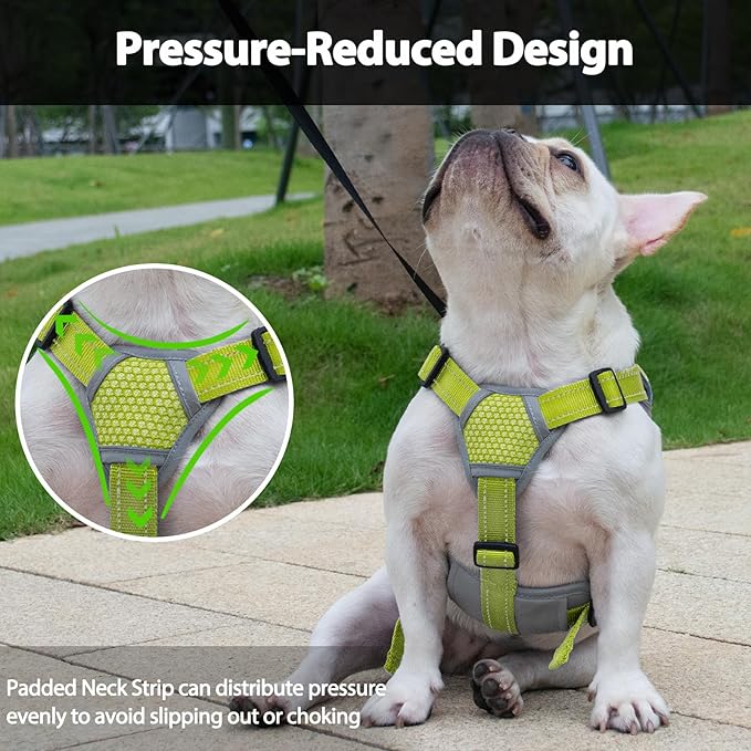 Huntboo Escape Proof Dog Harness, Escape Artist Harness, Reflective Dog Harness with Handle, Durable,Adjustable Vest for Small Medium Large Dogs Walking, Training, and Running Gear(Green,L)