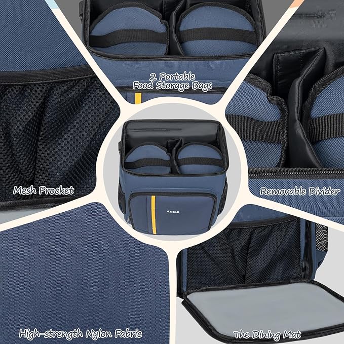 ANILD Dog Travel Backpack - Airline Approved Double-layer Pet Travel Backpack with 2 Food Storage Bag and 2 Foldable Silicone Bowls for Hiking & Camping