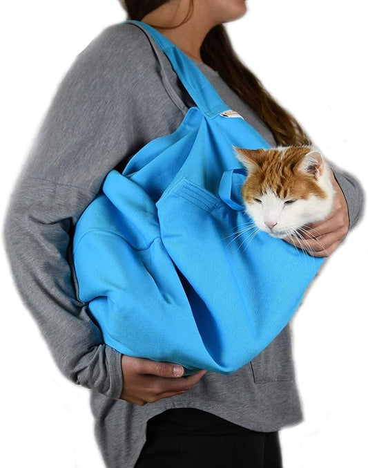 Cat-in-the-Bag Cozy Comfort Carrier - Large Light Blue Cat Carrier Soft and Pet Carrier Administration, Grooming, Vet Visits, Dental Care, and Nail Trimming