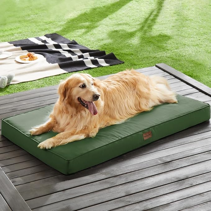 BFPETHOME Outdoor Dog Bed for Large Dogs, Waterproof, Orthopedic with Removable Washable Cover, Egg Crate Foam - 30 x 20in, Green
