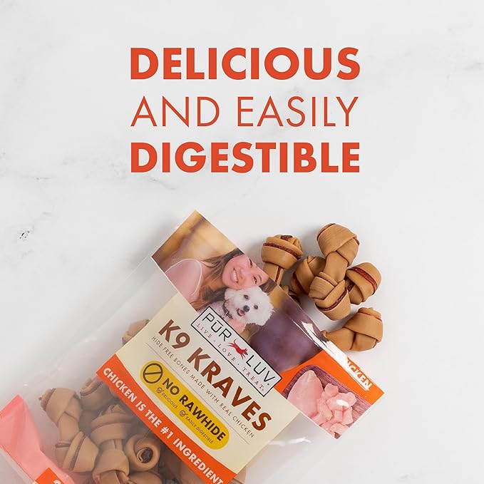 Dog Treats, K9 Kraves Rawhide Free Bone Dog Treat, Chicken Flavor, Made with Real Chicken, 20 Count, Healthy, Easily Digestible, Long-Lasting, High Protein, Satisfies Dog's Urge to Chew