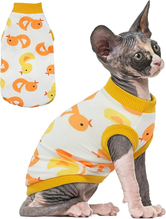 PUMYPOREITY Sphynx Cat Sweater & Pajamas, Soft & Stretchy, Yellow Turtleneck, for Cornish Rex, Devon Rex, L