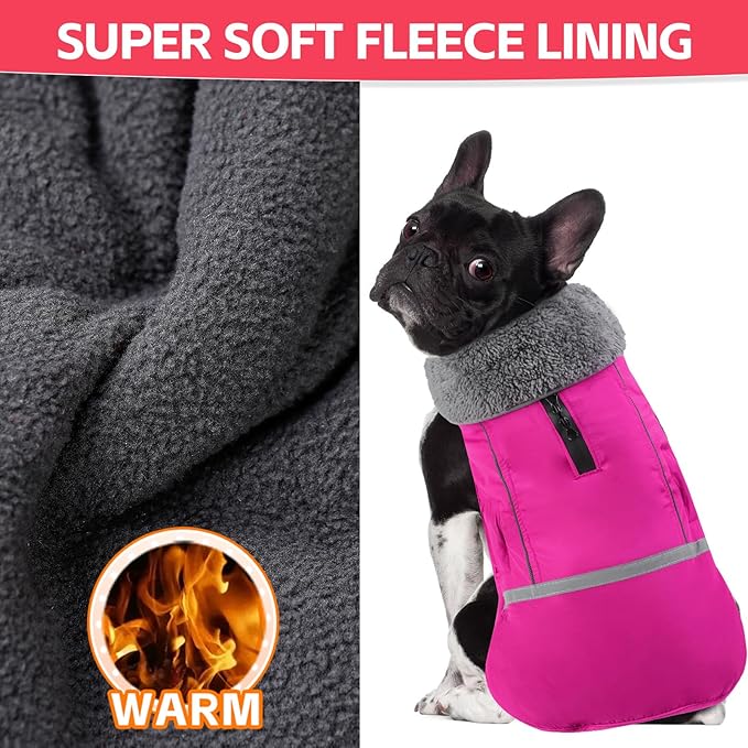 Doglay Dog Coat, Waterproof Dog Jacket Pet Winter Coat for Cold Weather with Thicken Furry Collar, Reflective Puppy Winter Jacket Warm Fleece Lining for Small Medium Large Pets