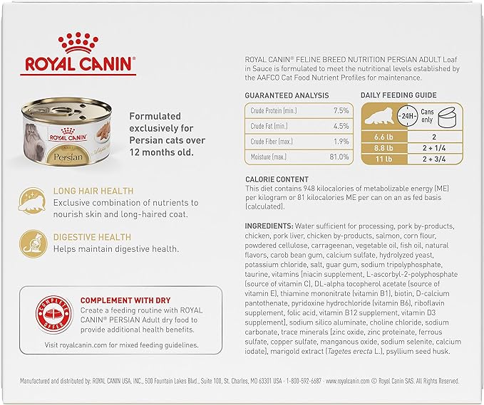 Royal Canin Feline Breed Nutrition Persian Adult Loaf in Sauce Cat Food, 3 oz (Pack of 6)