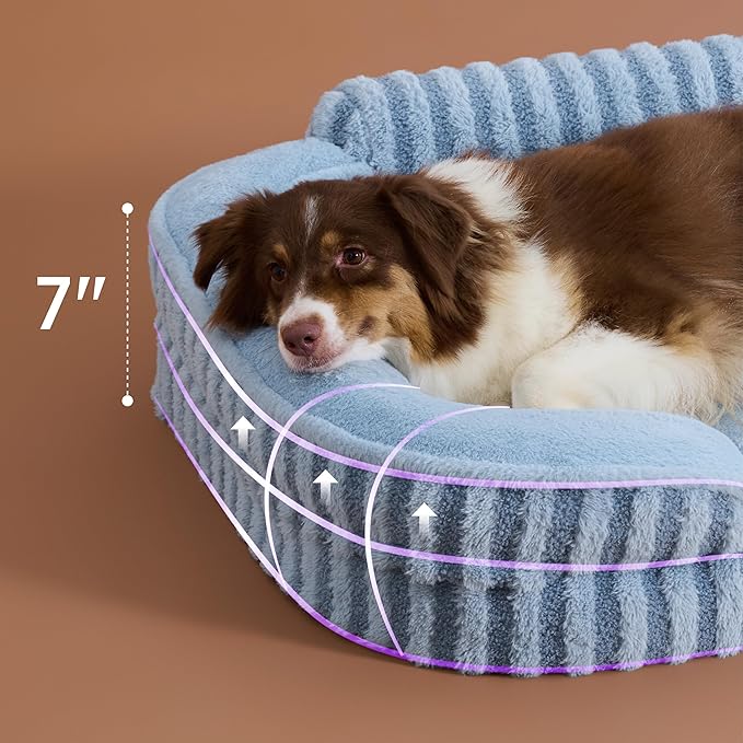 LE SURE Cute Dog Beds Large Sized Dog, Orthopedic Waterproof Large Pet Bed with Sides, High Back Non-Slip Bottom and Egg-Crate Foam Pet Couch Sofa with Washable Removable Cover, Blue
