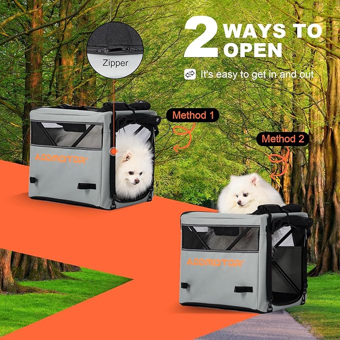 Addmotor Soft Sided Pet Carrier, Large Cat Carriers for Small Dogs Medium Large Cats up to 25 Lbs, Cat Carrier Soft for 2 Cat with Mental Frame for E-Trike Basket, Waterproof 600D, Gray