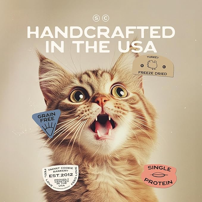 Smart Cookie Turkey Freeze Dried Cat Treats – Single Ingredient, High-Protein Snacks for Picky Cats – 100% Lean Turkey, No Fillers or Additives, Made in The USA – 1oz