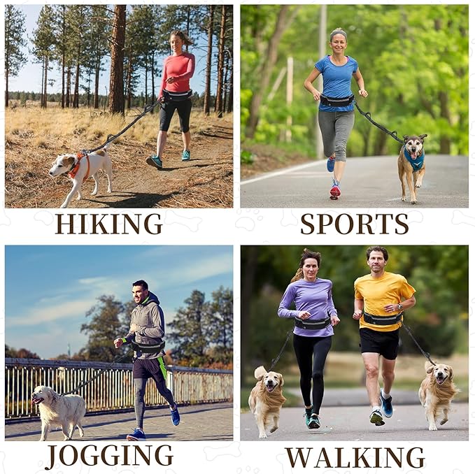 Waist Leash for Dog Walking, Waist Running Leash with Zipper, Walking Pouch for Dog Walking, Reflective Dual Padded Handles Walking Leashs, Bungee Retractable Running for Medium to Large Dogs