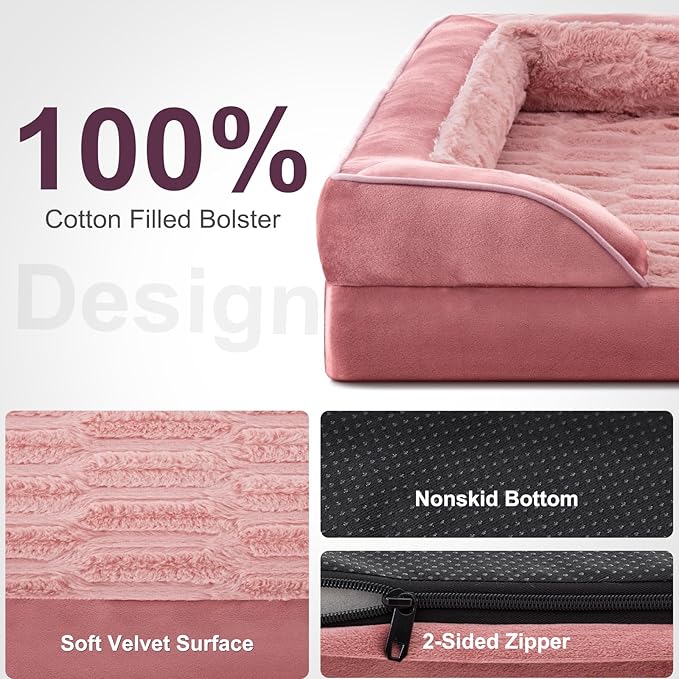 FURTIME Orthopedic Dog Beds for Large Dogs, Washable Dog Couch with Ultra Comfy Supportive Foam, High-Density Egg Crate Foam with Removable Cover, Pet Sofa Bed Waterproof, Nonskid Bottom