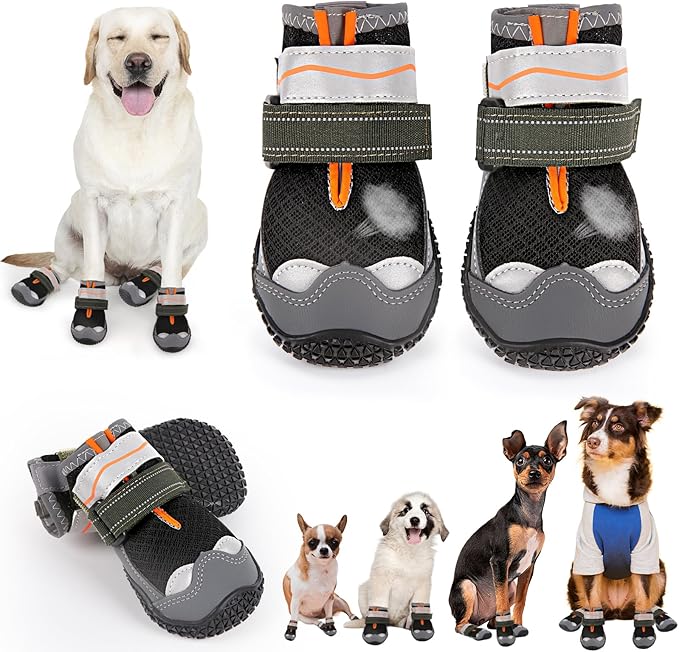 Dog Shoes, Dogs Booties for Large Medium Small Size Dogs, Anti-Slip Mesh Breathable Dog Boots with Reflective Strips for Outdoor Hiking Walking Size 2