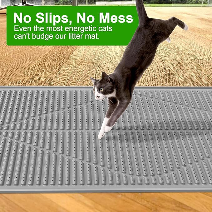 Gosmol Cat Mat for Litter Box, L 24''x15 ''Waterproof & Urine-Proof Silicone kitty litter Mat, Easy Clean Non-Slip Rubber Pet Mats for All kind of Litter Boxes & Floors - Grey