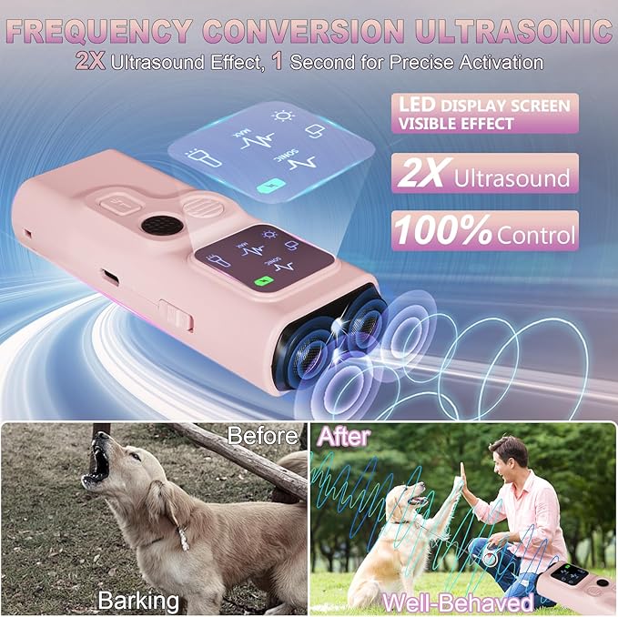 2025 U.S. Design - Bark Shield for Dogs [200% Frequency Modulated Ultrasound - German Control Chip] [100% Safe] 1-Second Activation, Dog Bark Deterrent Devices for Indoor and Outdoor Use (Pink)