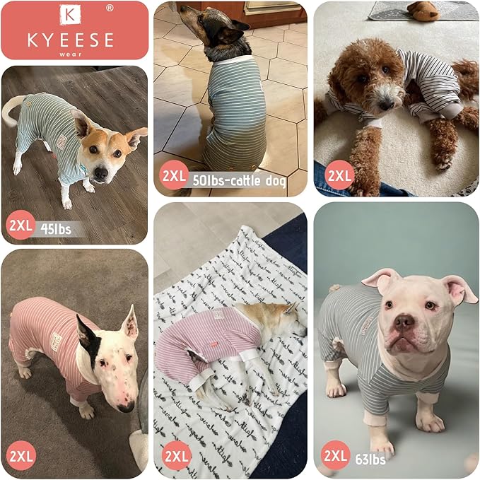 KYEESE Dog Pajamas Striped Clothes Pet PJS Lightweight Doggie Jammies 4 Legs Outfit Soft Dog Pajamas Cozy Pet Clothes Onesie Comfortable PJS Medium Dogs Doggie Onesie,Ivory Brown Striped, XX-Large