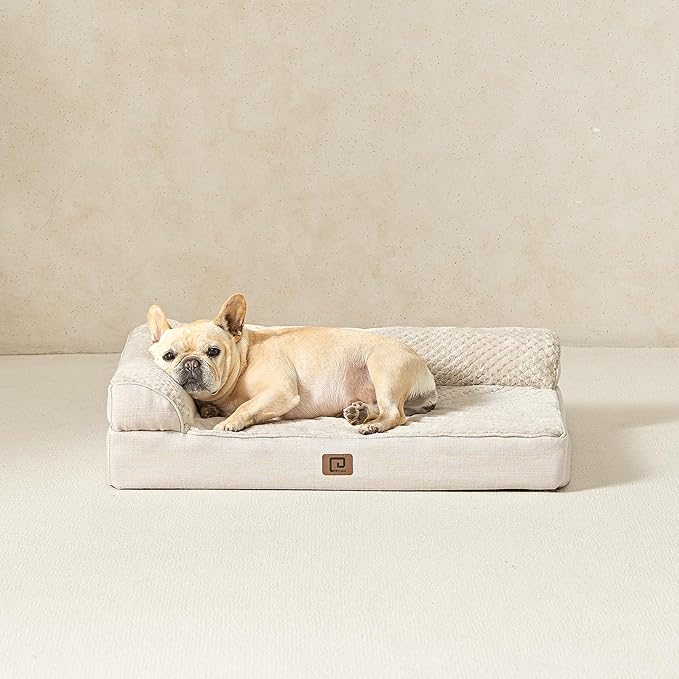 EHEYCIGA Memory Foam Dog Bed Medium Sized Dogs, Waterproof Dog Bed Orthopedic with Washable Removable Cover, Non-Slip Pet Bed Couch for Crate, 30x20x6 Inches, Beige