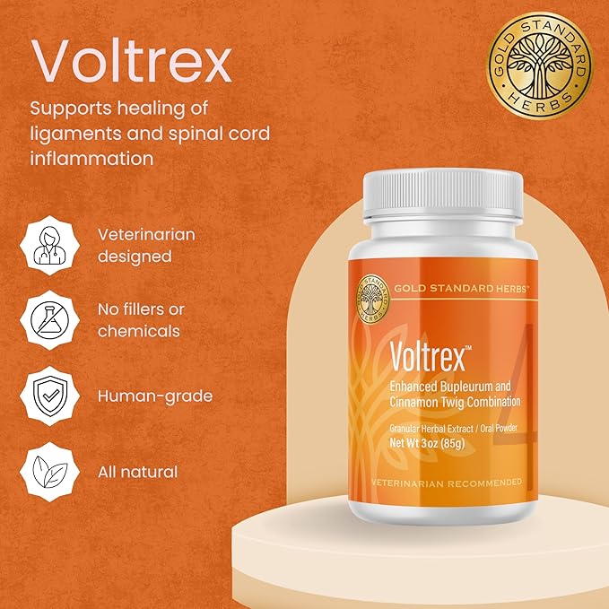 Voltrex Ligament and Spinal Cord Inflammation Relief for Dogs by Gold Standard Herbs, All Natural Bupleurum and Cinnamon Twig, 85 gram powder, White