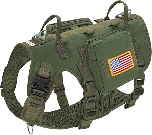 Forestpaw Dog Harness Medium Sized,Tactical Dog Harness with Handle,No Pull Military Style Service Dog Vest with Pockets Adjustable for Medium Large Dogs,Green,Chest 19.5-41.5"