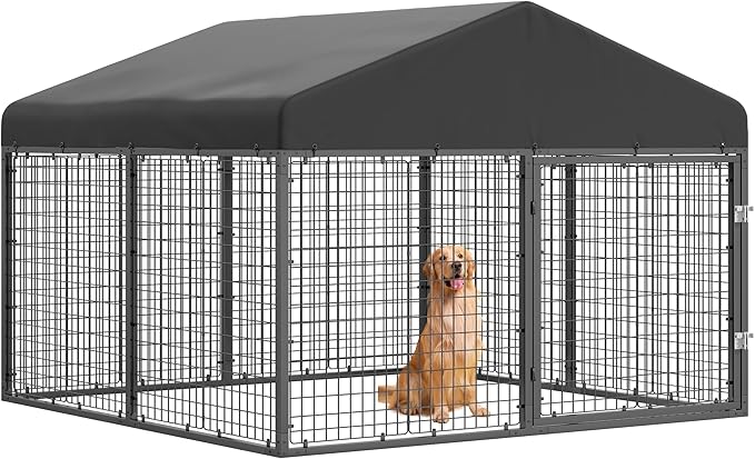 Large Outdoor Dog Enclosure,Heavy Duty Dog Cage with Roof,Galvanized Steel Dog Kennel Fence with Double Safety Locks(6.56'x 6.56')