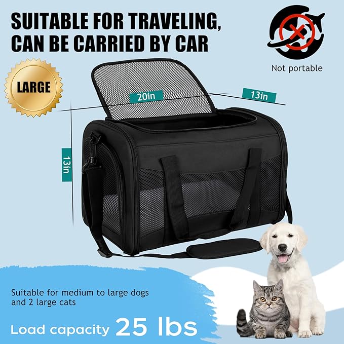 Carriers Soft-Sided Pet Carrier for Medium Large Cats Dogs Under 35Lbs,Breathable Mesh Ventilation Design,Airline Approved Cat Carrying Case(X-Large,Black)