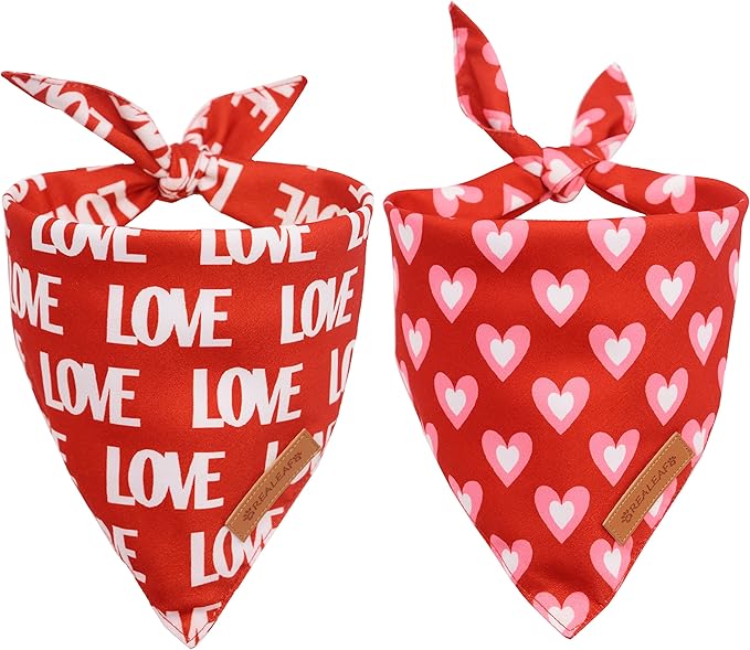 Realeaf Love Dog Bandanas 2 Pack, Triangle Reversible Mothers Day Valentine's Day Pet Scarf for Boy and Girl, Premium Durable Fabric, Holiday Bandana for Large and Extra Large Dogs (X-Large)