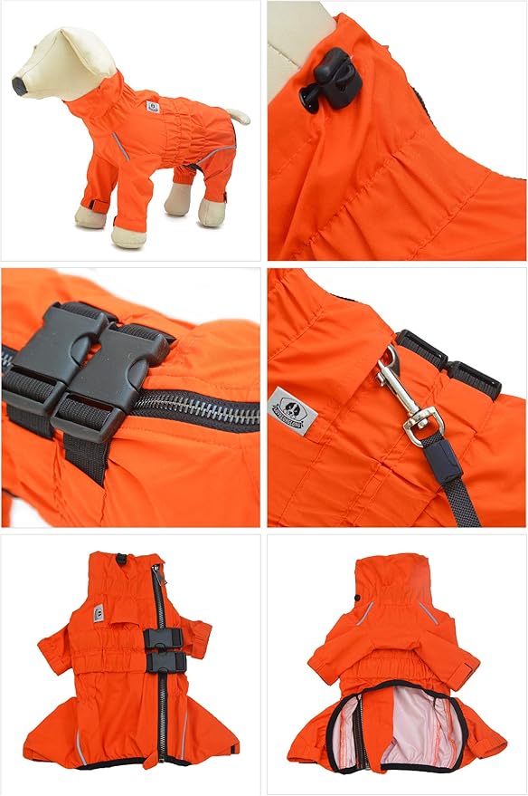 Dogs Waterproof Jacket, Lightweight Waterproof Jacket Reflective Safety Dog Raincoat Windproof Snow-Proof Dog Vest for Corgis Dachshund Small Medium Large Dogs Orange D-L