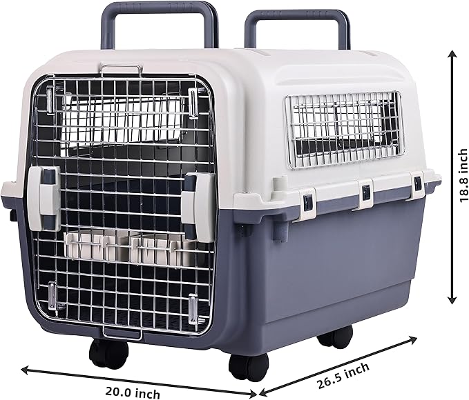 Elevon Plastic Kennels Pet Carrier Rolling Plastic Airline Approved Wire Door Travel Dog Crate, Medium (26.5" L x 20" W x 18.8" H)