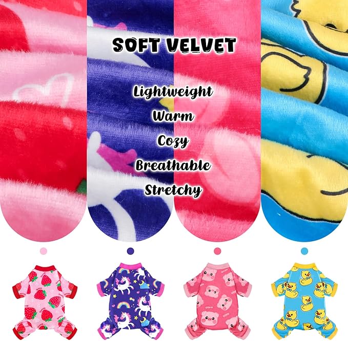 4 Pack Dog Pajamas Soft Lightweight Dog Recovery Suit Onesie Clothes for Small Medium Large Female Pet Boys Girls Dogs Cats (L (Back: 12.5",Chest: 17", Neck: 10.2"), Unicorn,Pig,Strawberry,Duck)