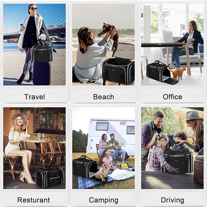 BAGLHER Expandable Cat Carrier with Travel Litter Box, Pet Travel 5 Sides Open Doors 3 Sides, Leak-Proof and Collapsible, for Car, Airplane Trip, Black